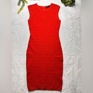 Karen Millen Tomato Red Textured Sleeveless Bodycon Pencil Midi Dress Womens 2
